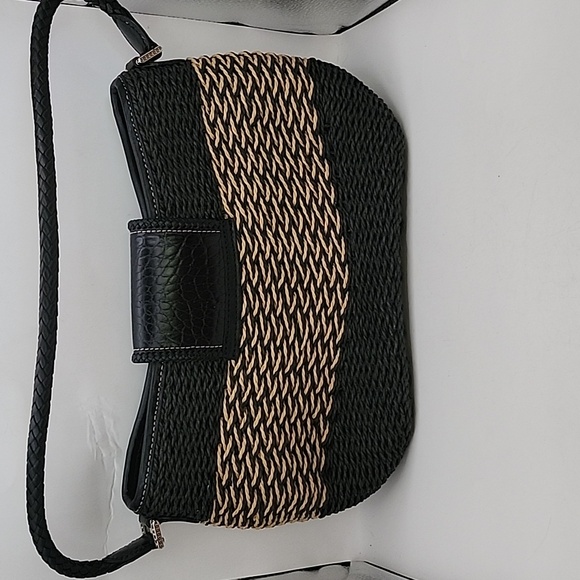 Brighton Sydney Sraw Bag w/ Leather Trim & Braided Handle Dark Blue & Beige - Picture 4 of 11